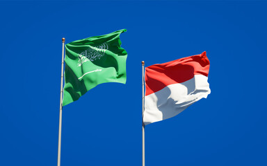 Beautiful national state flags of Saudi Arabia and Indonesia.