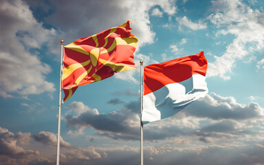 Beautiful national state flags of North Macedonia and Indonesia.