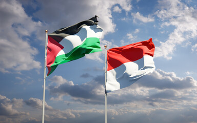 Beautiful national state flags of Palestine and Indonesia.