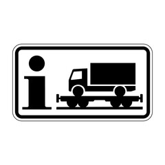Information about motorail for lorries road sign. Vector illustration of motorail train traffic sign. Train carrying trucks symbol used in Germany isolated on white background.