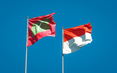 Beautiful national state flags of Maldives and Indonesia.