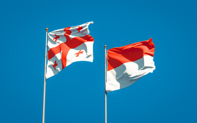 Beautiful national state flags of Georgia and Indonesia.