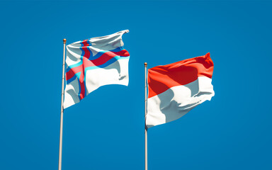 Beautiful national state flags of Faroe Islands and Indonesia.