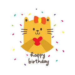 Happy birthday cards with cute cat holding heart shape