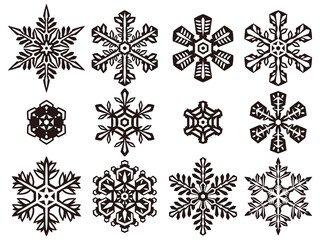 雪の結晶のシルエットのセット
