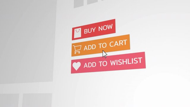 Close up shot animation of shopping cart icon on computer screen with animated counting numbers add online commodity on shopping web page. 4k footage 60 fps.