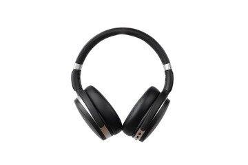 Black wireless bluetooth headphones isolated on white background. Music and technology concept.