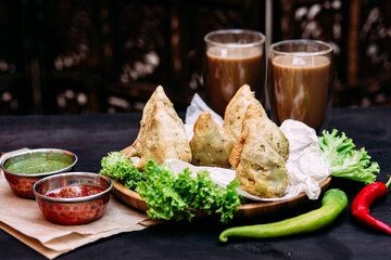 Indian dish samosa on a plate with sauce