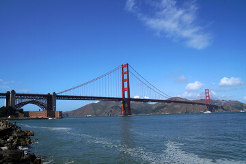 Landscape view of Golden Gate Bridge is Red Bridge in sunny day in San Francisco, California, United states , USA - Vintage style hot spot famous Landmark - Holiday Travel Concept