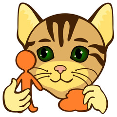 emoji with happy cat sculptor that is sculpting a human sculpture from clay or plasticine by shaping the figure with hands & water, simple colored emoticon, simplistic colorful illustration