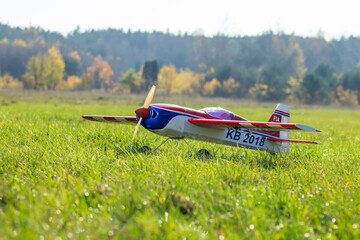 RC plane on a grassy runway