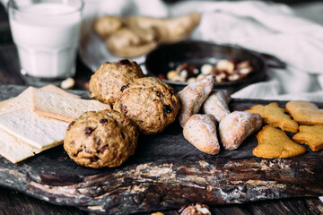 Ginger and oatmeal cookies on the table. Breakfast