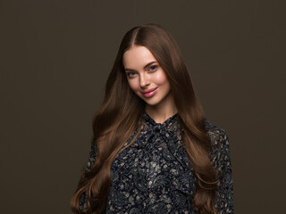 Beautiful woman with long beauty hair brunette smiling  happy face