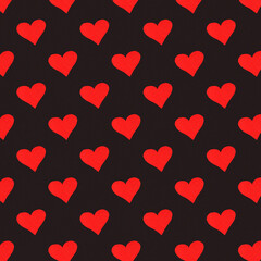 Seamless pattern of red hearts on a dark background. Print, design. Valentine's day, love concept