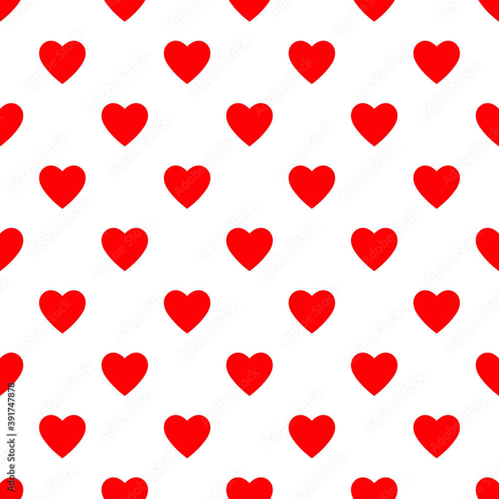 Poster tile vector seamless pattern with red hearts on white background