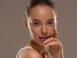 Beautiful woman face with healthy clean slon spa concept cosmetic skin care © Utkamandarinka