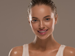 Beautiful woman face with healthy clean slon spa concept cosmetic skin care © Utkamandarinka