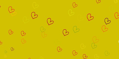 Light Green, Red vector background with hearts.