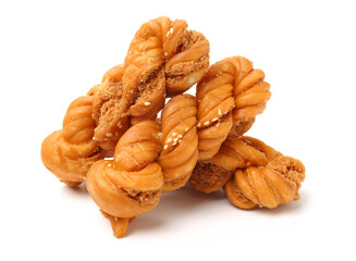 Chinese fried dough twist on white background