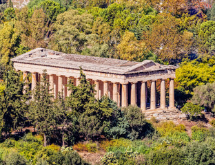 Athens Greece, Theseion ancient temple dedicated to Hephaestus god of metalwork, aerial view