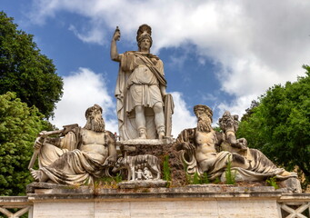 Fontana del Nettuno, Piazza del Popolo in Rome by day, Italy