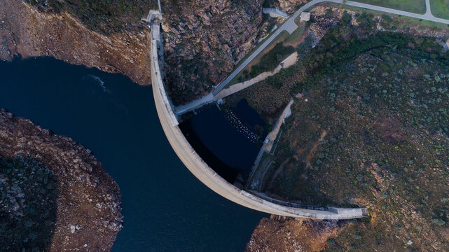 Aerial view over the Sanddrift dam in the Hex River valley in the Western Cape of South Africa