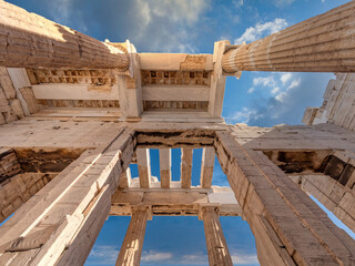Athens Acropolis entrance (propylaea) ceiling and ionic style columns, Greece