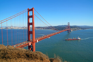 Famous Landmark red Golden Gate Bridge of San Francisco, California, United states , USA - seen from Battery Spencer - Travel and sightseeing concept 
