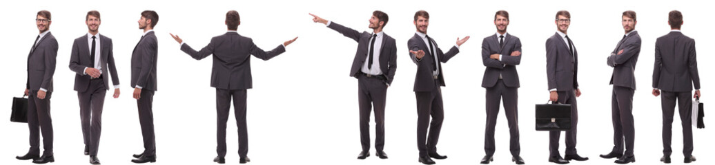 panoramic collage of various photos of a young businessman