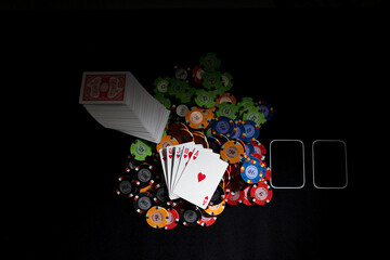 Gambling chips on a gaming table