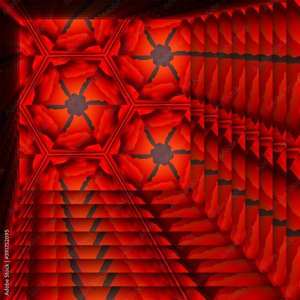 Aufkleber shades of bright vivid dark red into many intricate square concentric abstract patterns shapes and d