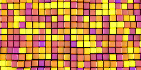 Abstract background of many colored cubes. Geometric structure. 3D-visualization