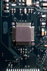 Augmented reality graphics showing chip structure. Inside of electronic device. Close-up macro shot...