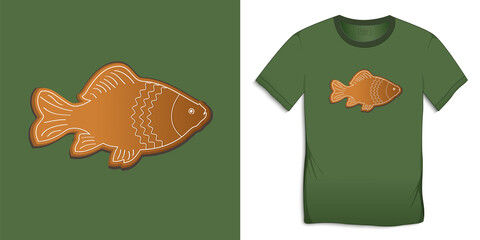 Graphic design for t-shirts, Christmas carp, gingerbread fish motif image vector