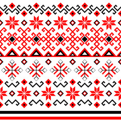 Bulgarian balkan national folklore embroidery style red, white and black ornamental seamless pattern