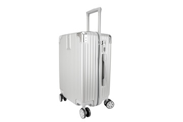 Silver luggage bag with copy space isolated on white