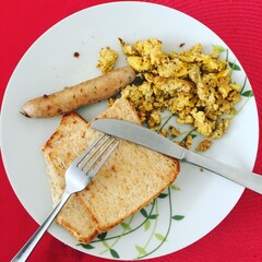 Breakfast of champions eggs scrambled and toast