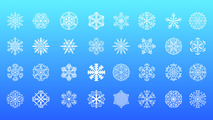 Set White Colleciton Line Snowflake Winter Decoration Elements Vector Design Style