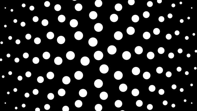 Circular monochrome seamless dot pattern 4K animation with 4 fold rotational symmetry, circles orbit in a synchronised mathematical geometric structure