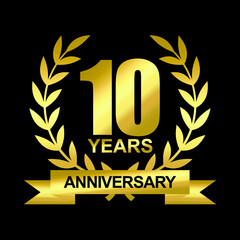 Anniversary Celebration Logotype. Golden Anniversary Emblem With Ribbon. Design For Booklet, Brand, Leaflet, Magazine, Brochure, Poster, Web, Invitation Or Greeting Card. Vector Illustration.