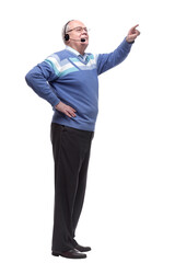 in full growth. senior male in the headset