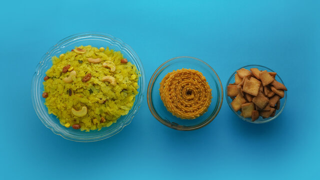 A bowl of Faral, An indian snack consumed during Diwali festival.