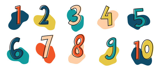 Kids Colored Cartoon Number Set. Vector set of 1-10 digit childish icons. school Mathematical Symbols. Vector illustration.