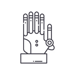 Artificial hand icon, linear isolated illustration, thin line vector, web design sign, outline concept symbol with editable stroke on white background.