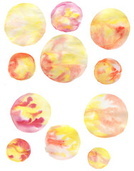 Round watercolor stains on a white background