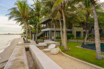 exterior of beach front bungalow for rent of seaside resort and hotel
