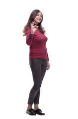 in full growth. casual young woman pointing at you