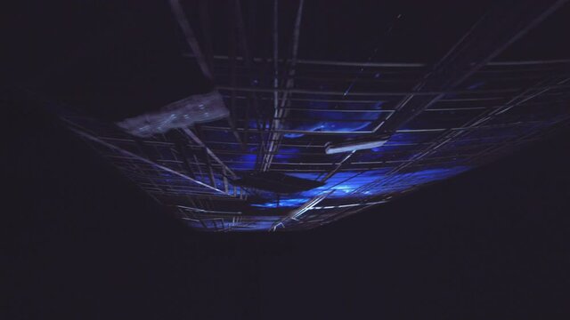 Very beautiful night laser show on the facade of the house. Beautiful laser and musical fountain show. 3D videomapping. Strasbourg, France