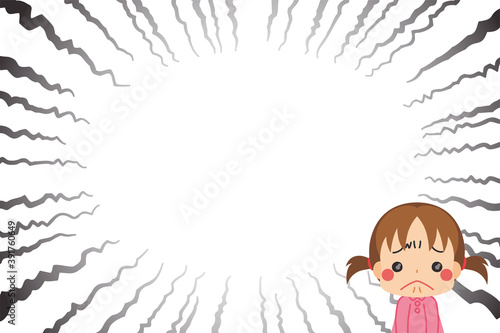 Fototapete グッと涙をこらえて我慢している小さな女の子とモヤモヤ効果の漫画風背景 ぽこたぽこ Fototapete グッと涙をこらえて我慢している小さな女の子とモヤモヤ効果の漫画風背景 ぽこたぽこ