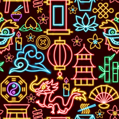 Chinese Seamless Neon Pattern